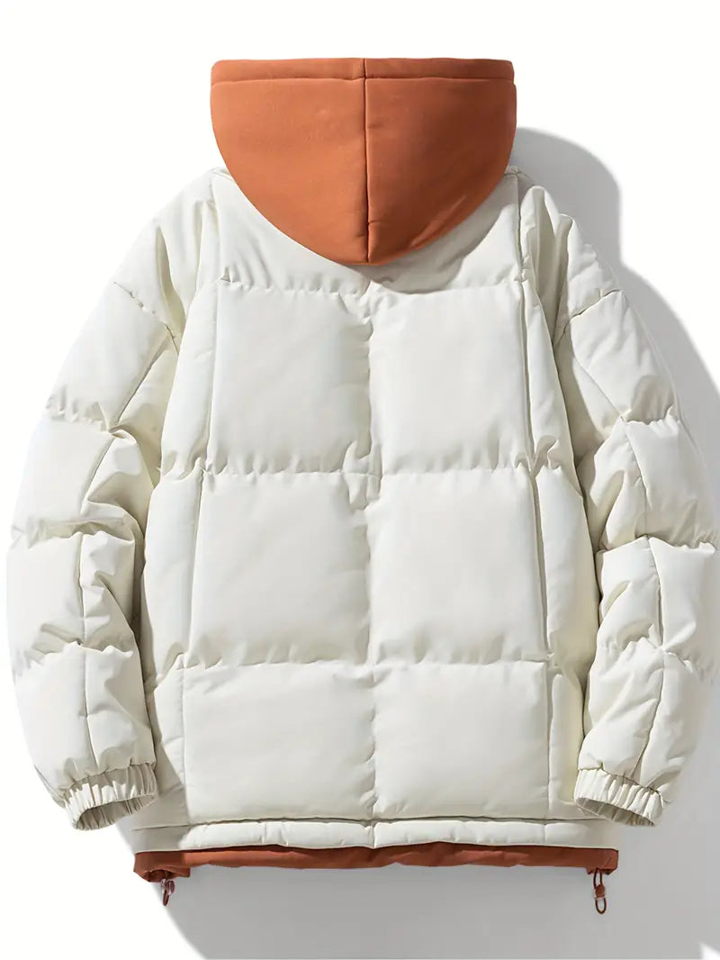 Two-Tone Winter Puffer Jacket with Built-in Hoodie