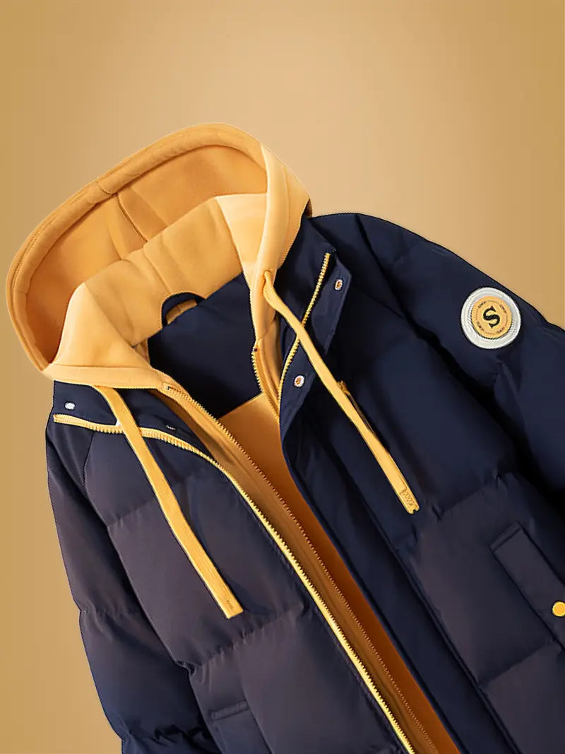 Dual-Layer Winter Puffer Jacket with Fleece Hoodie