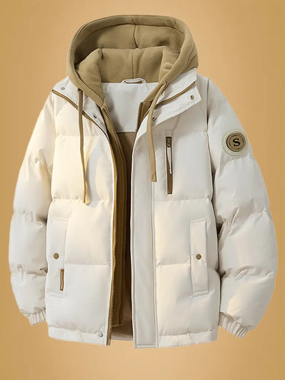 Dual-Layer Winter Puffer Jacket with Fleece Hoodie