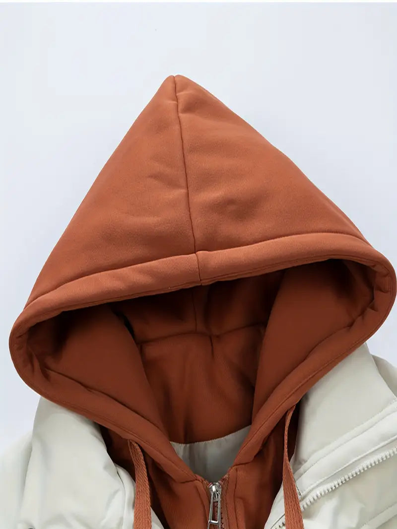 Two-Tone Winter Puffer Jacket with Built-in Hoodie