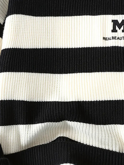 Classic Black & White Striped Knit Sweater