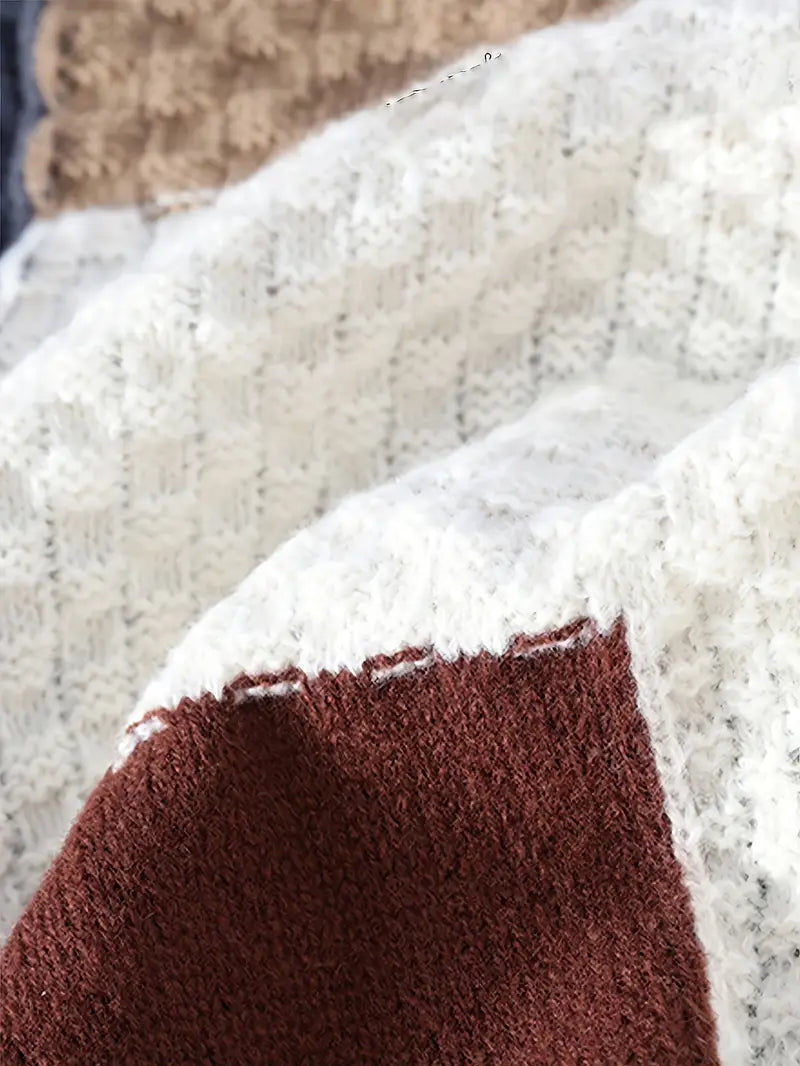 ⭐ Premium Multi-Texture Patchwork Knit Sweater