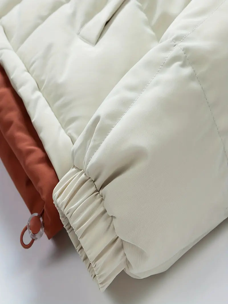 Two-Tone Winter Puffer Jacket with Built-in Hoodie