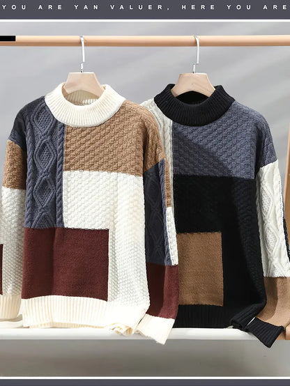 ⭐ Premium Multi-Texture Patchwork Knit Sweater