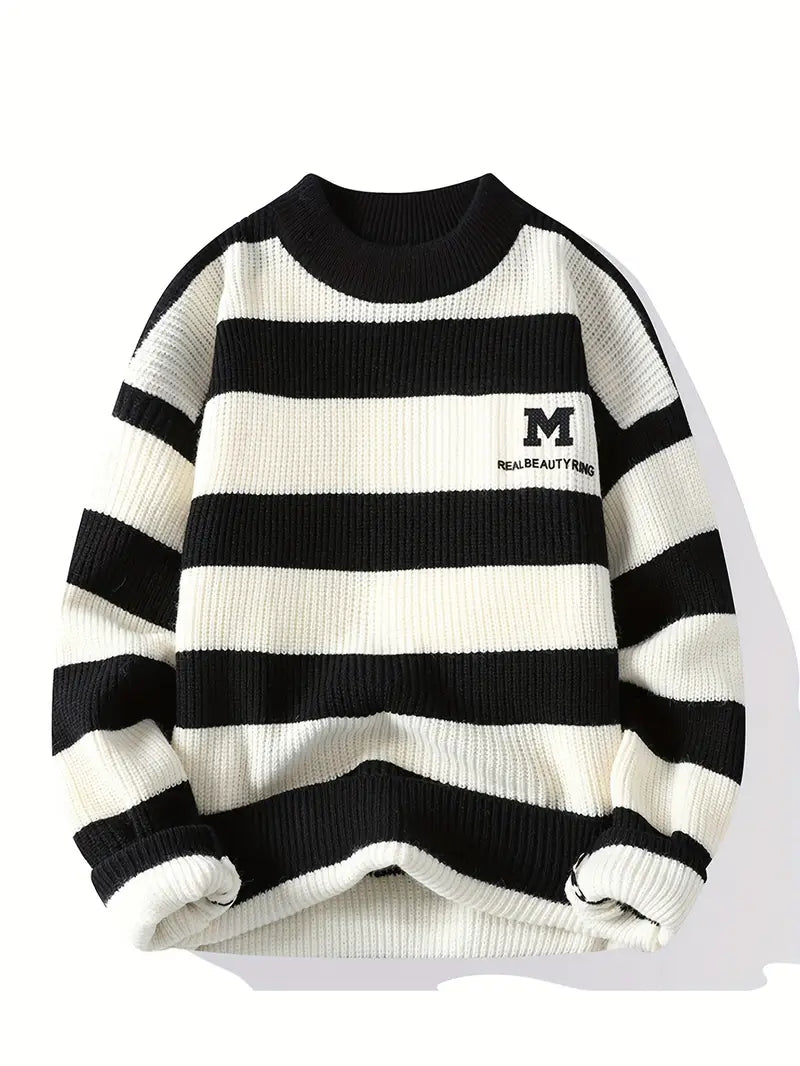 Classic Black & White Striped Knit Sweater