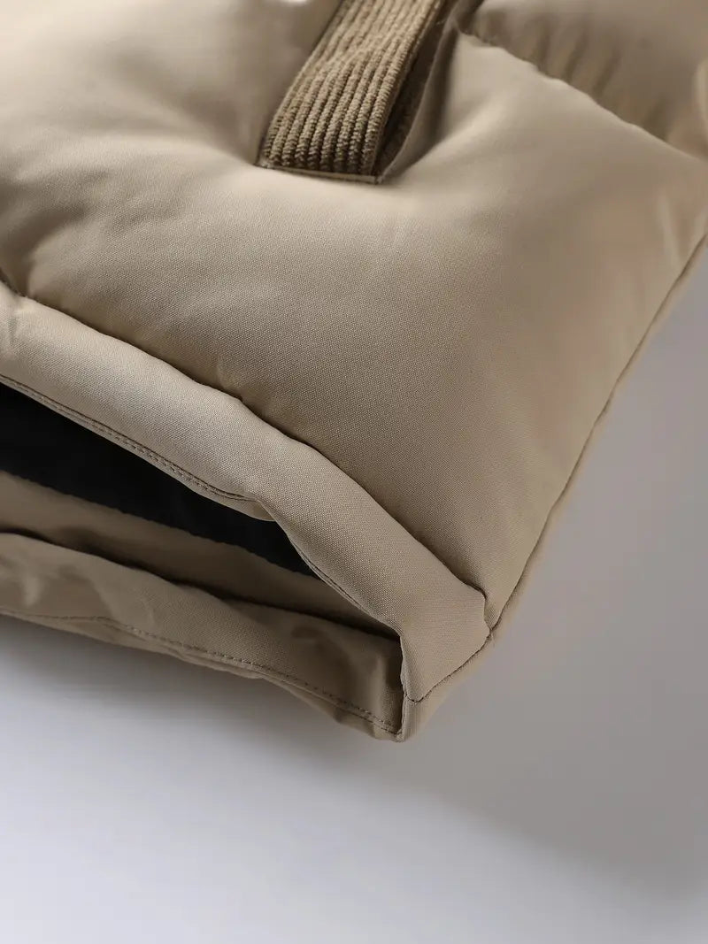 Corduroy-Panel Winter Puffer Jacket with Detachable Hood