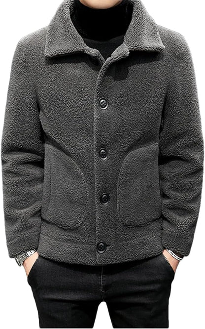 Classic Button-Up Sherpa Jacket – Charcoal Grey