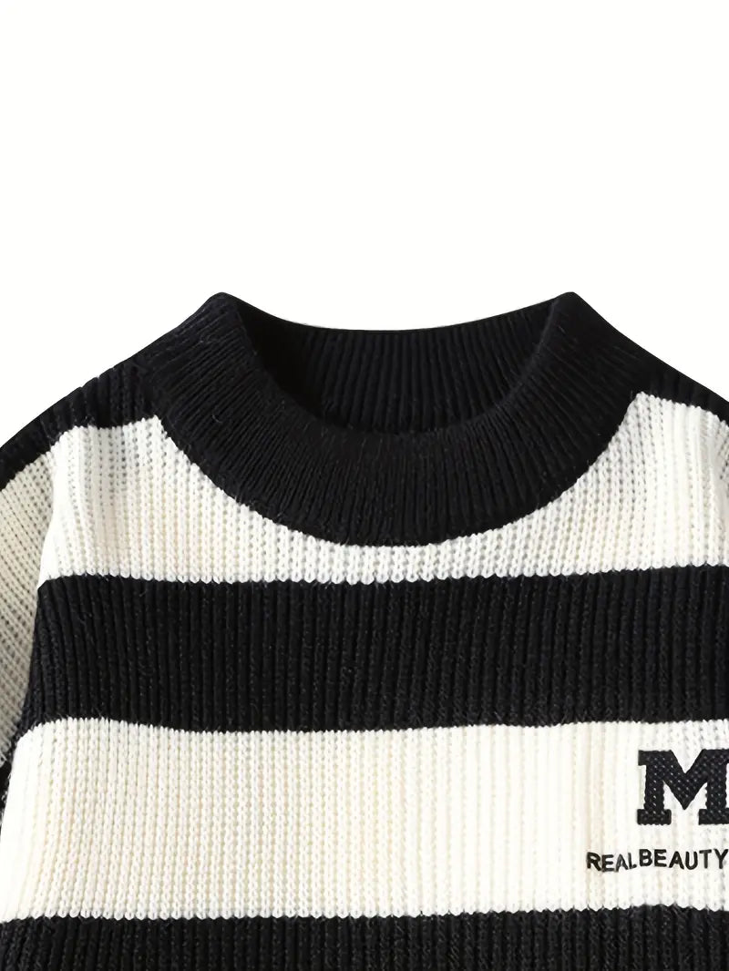 Classic Black & White Striped Knit Sweater