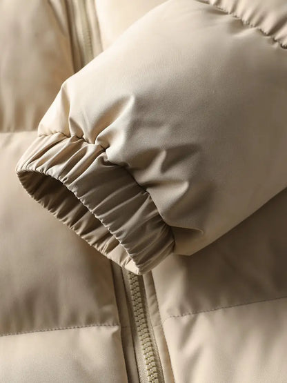 Corduroy-Panel Winter Puffer Jacket with Detachable Hood