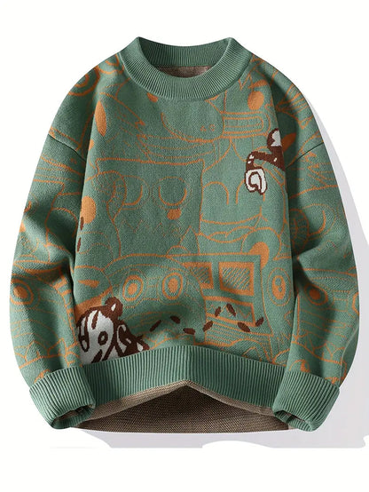 Abstract Jungle Knit Sweater – Green & Orange