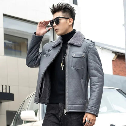 Street Luxe Shearling-Collar Jacket – Steel Grey
