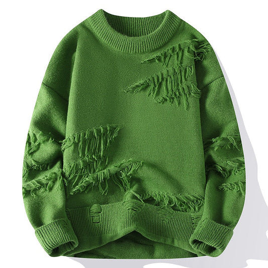 Distressed Knit Sweater – Green Winter Pullover | Trendy Unisex Streetwear Knitwear