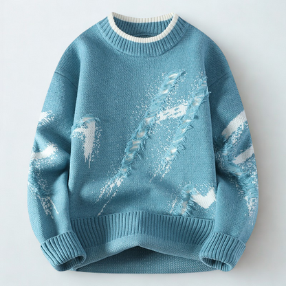 Distressed Knit Sweater – Sky Blue Winter Pullover | Soft Warm Unisex Knitwear