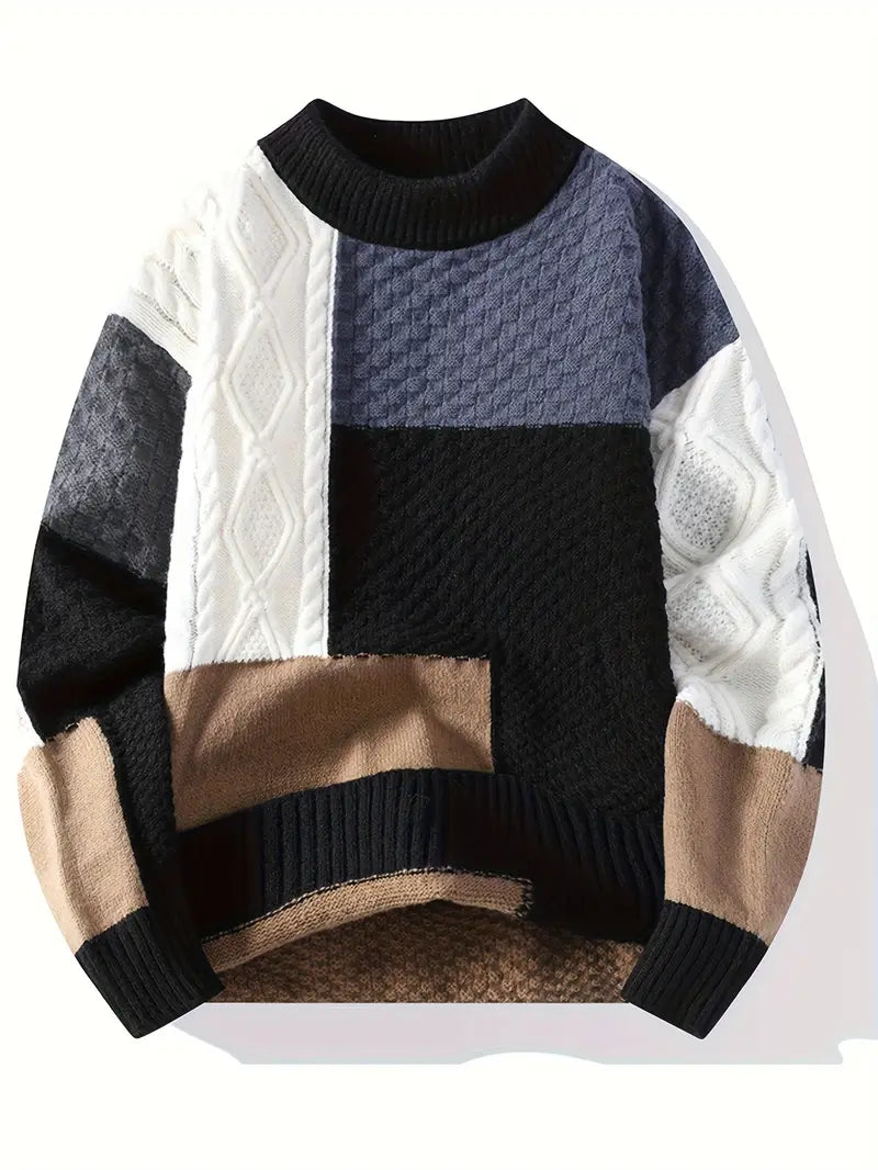 ⭐ Premium Multi-Texture Patchwork Knit Sweater