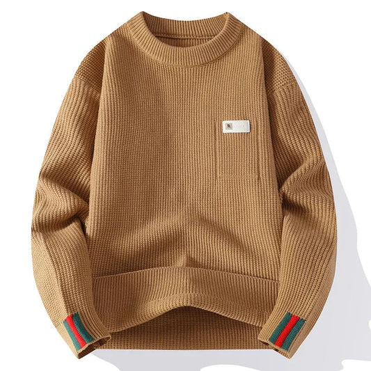 Waffle Knit Sweater – Camel Brown Warm Winter Pullover | Premium Unisex Knitwear