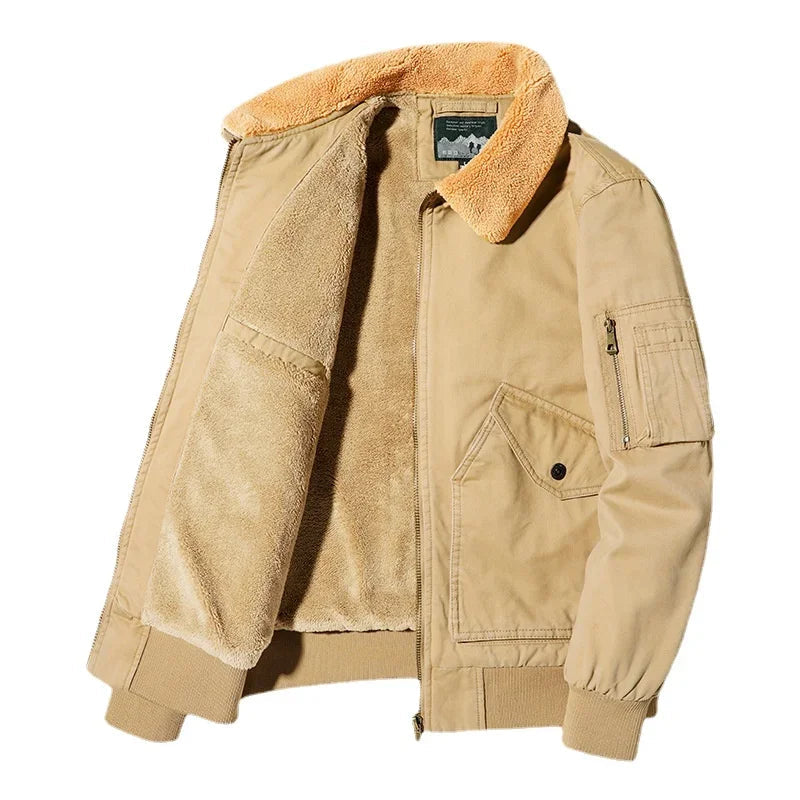 Sherpa Collar Utility Bomber Jacket – Sand