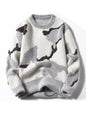 Cozy Fleece Camo Knit Sweater – Grey & White